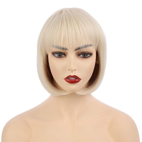 ? Women Cream Short Straight Hair Flapper Cosplay Quality Costume Bob Wig main image 3